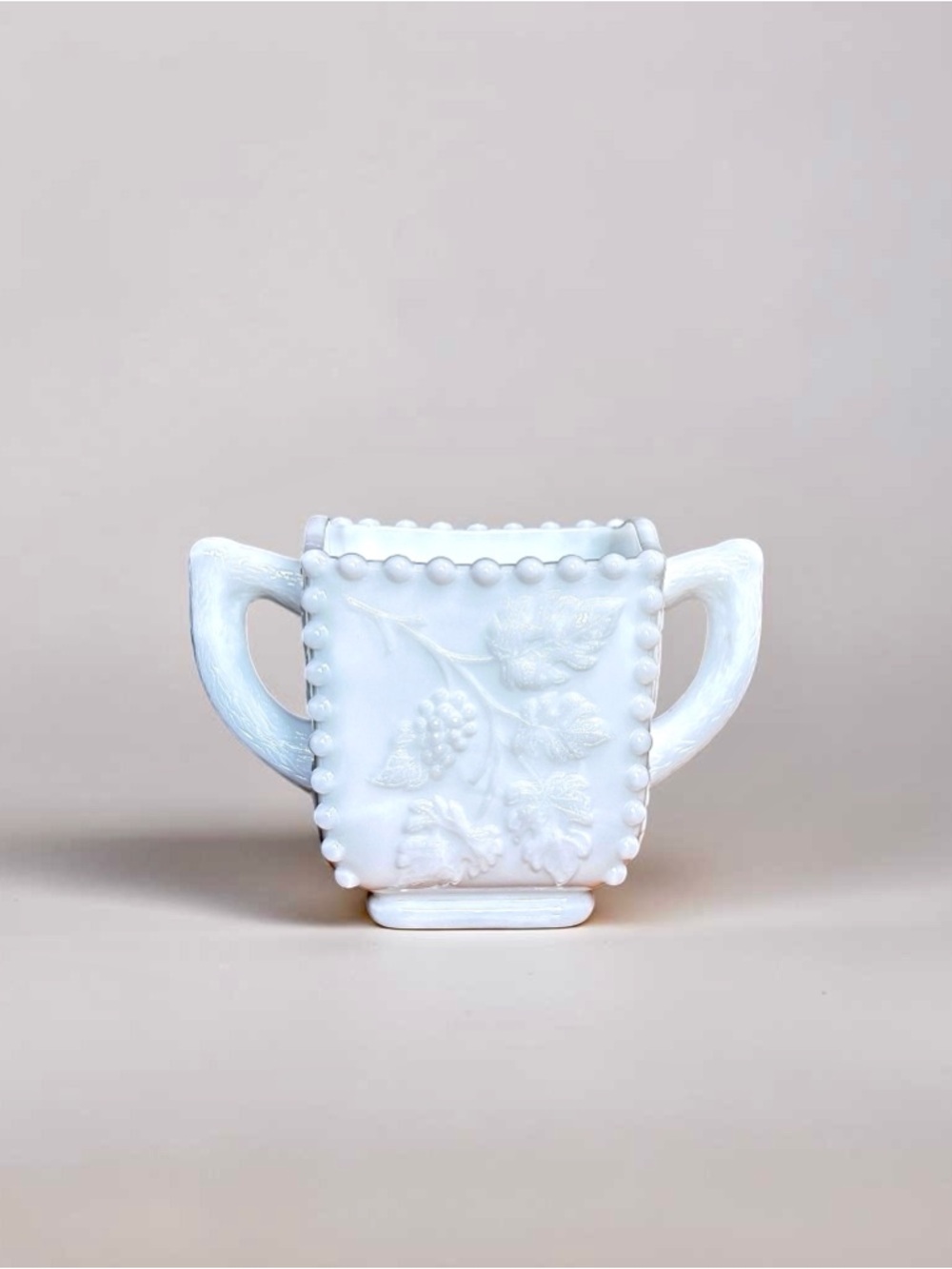 Vintage Westmoreland Milk Glass Open Sugar Bowl, Beaded Paneled Grape Pattern